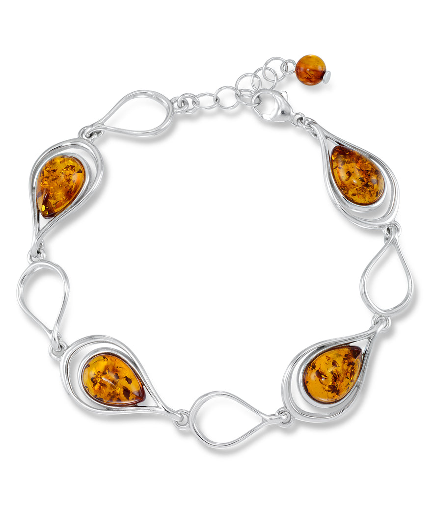 Sterling Silver_Amber Rosa™ Genuine Honey Amber Teardrops Bracelet, 7" + 1" Extender_I_Heart_1