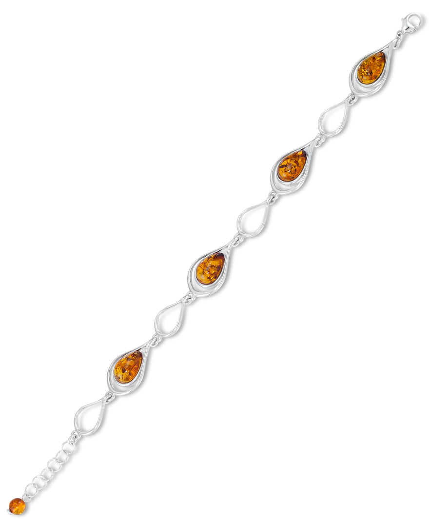 Sterling Silver_Amber Rosa™ Genuine Honey Amber Teardrops Bracelet, 7" + 1" Extender_I_Heart_1