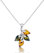 Load image into Gallery viewer, Sterling Silver_Amber Rosa™ Genuine Multi Color Amber Autumn Leaves  Pendant, 18"_I_Heart_1