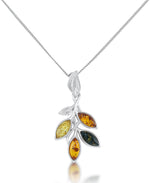 Load image into Gallery viewer, Sterling Silver_Amber Rosa™ Genuine Multi Color Amber Autumn Leaves Pendant, 18"_I_Heart_1