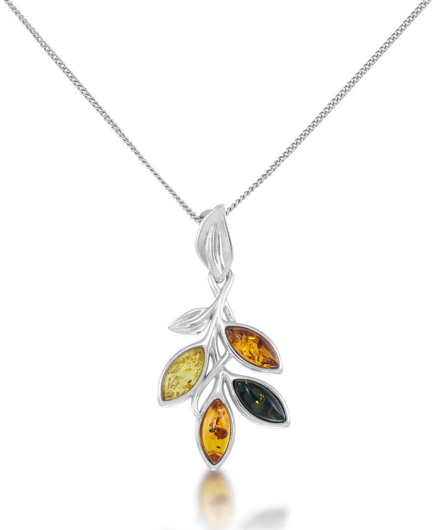 Sterling Silver_Amber Rosa™ Genuine Multi Color Amber Autumn Leaves Pendant, 18"_I_Heart_1