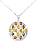 Load image into Gallery viewer, Sterling Silver_Amber Rosa™ Genuine Multi Color Amber Round Art Deco Pendant, 18"_I_Heart_1