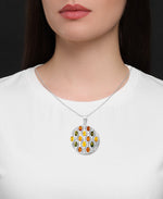 Load image into Gallery viewer, Sterling Silver_Amber Rosa™ Genuine Multi Color Amber Round Art Deco Pendant, 18"_I_Heart_1