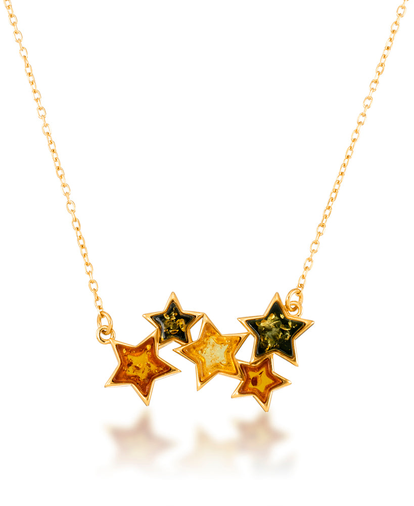 18K Yellow Gold over Sterling Silver_Amber Rosa™ Genuine Multi Color Amber Star Cluster necklace_I_Heart_1