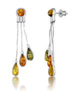 Load image into Gallery viewer, Sterling Silver_Amber Rosa™  Genuine Multicolor Amber Triple Teardrop Dangle Earrings\_I_Heart_1