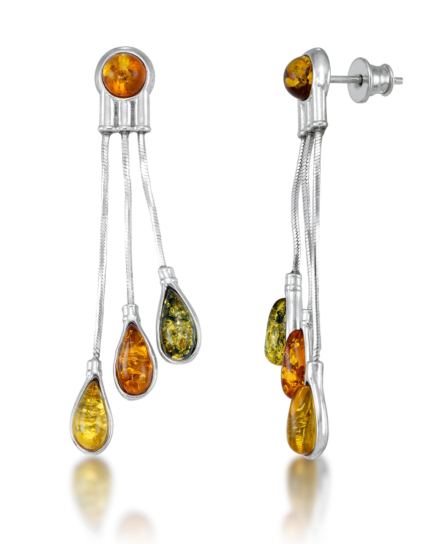Sterling Silver_Amber Rosa™  Genuine Multicolor Amber Triple Teardrop Dangle Earrings\_I_Heart_1