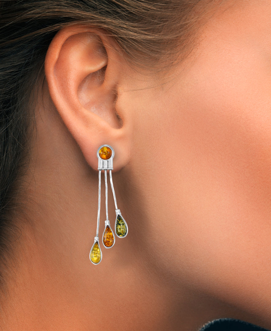 Sterling Silver_Amber Rosa™  Genuine Multicolor Amber Triple Teardrop Dangle Earrings\_I_Heart_1