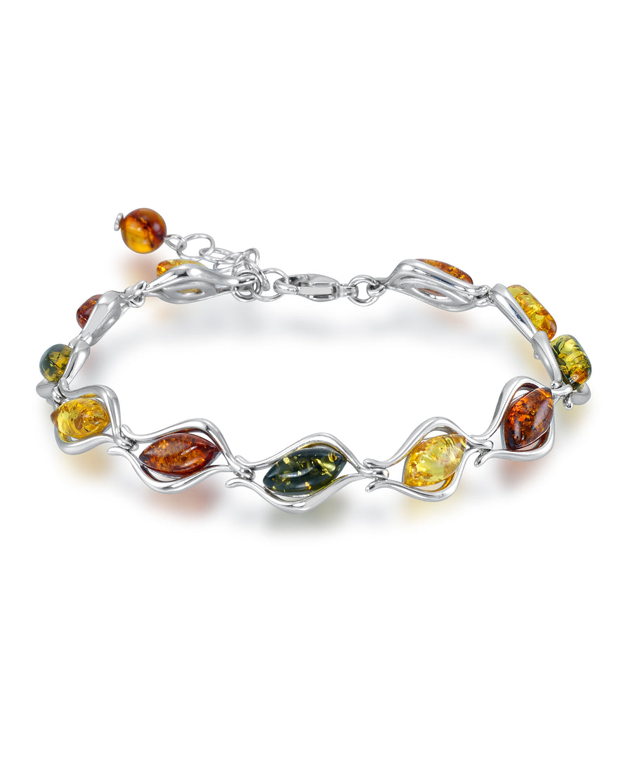 Sterling Silver_Amber Rosa™ Genuine Multi Color Amber Wave Bracelet, 7" + 1" Extender_I_Heart_1