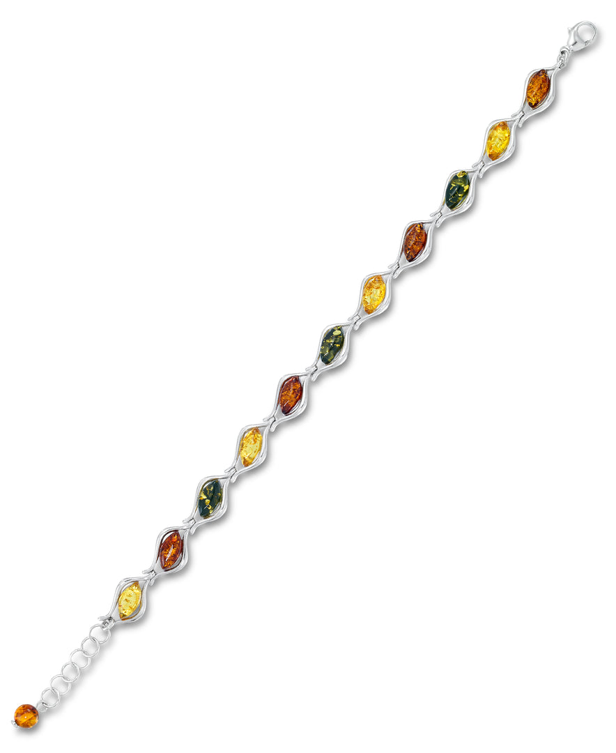 Sterling Silver_Amber Rosa™ Genuine Multi Color Amber Wave Bracelet, 7" + 1" Extender_I_Heart_1