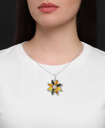 Load image into Gallery viewer, Sterling Silver_Amber Rosa™ Genuine Multi Color Marquise Amber Flower Pendant, 18"_I_Heart_1