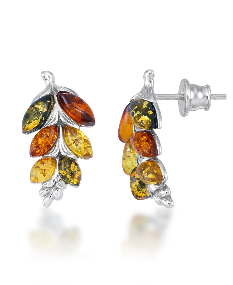 Sterling Silver_Amber Rosa™ Genuine Multicolor Amber Leaf Earrings_I_Heart_1