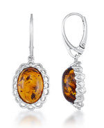 Load image into Gallery viewer, Sterling Silver_Amber Rosa™ Sterling Silver Large Genuine Honey Amber Oval Drop Earrings with Infinity Bezels_I_Heart_1