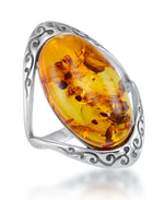 Load image into Gallery viewer, Sterling Silver_Amber Rosa™ Sterling Silver with Large Genuine Oval Honey Amber Cabochon Ring_I_Heart_1