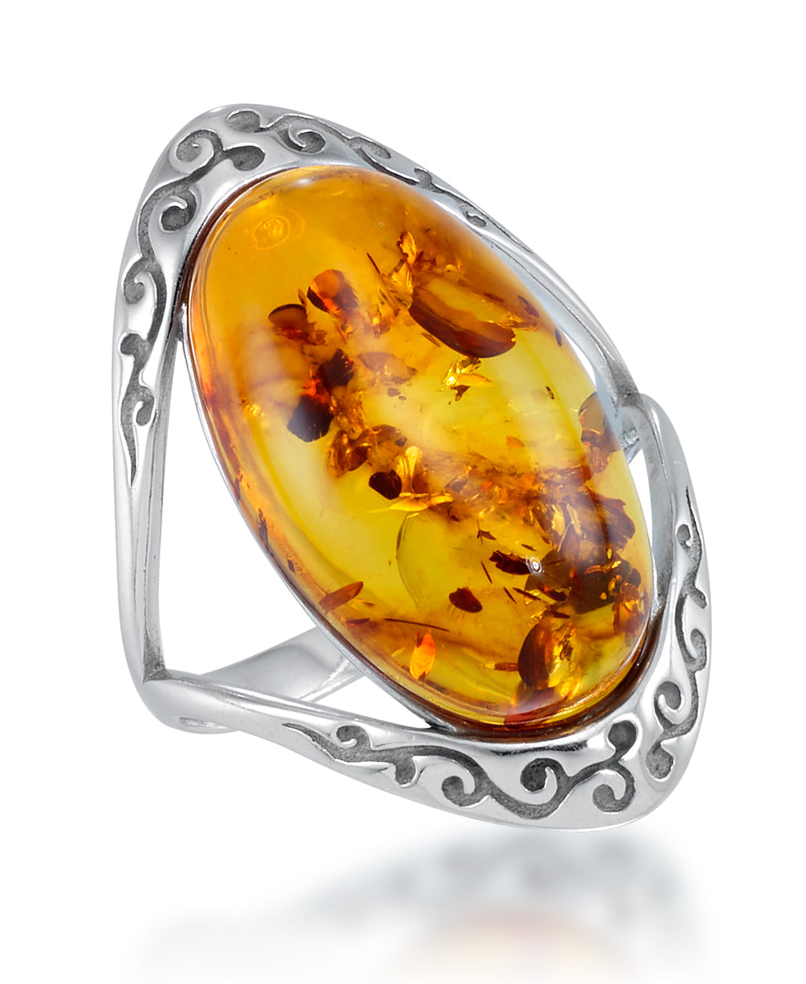Sterling Silver_Amber Rosa™ Sterling Silver with Large Genuine Oval Honey Amber Cabochon Ring_I_Heart_1