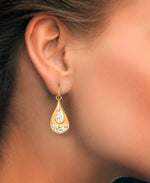 Load image into Gallery viewer, Yellow Gold Tone_1/8 CT. T.W. Simulated Diamond Cascading Teardrop Dangle Earrings_I_Heart_1