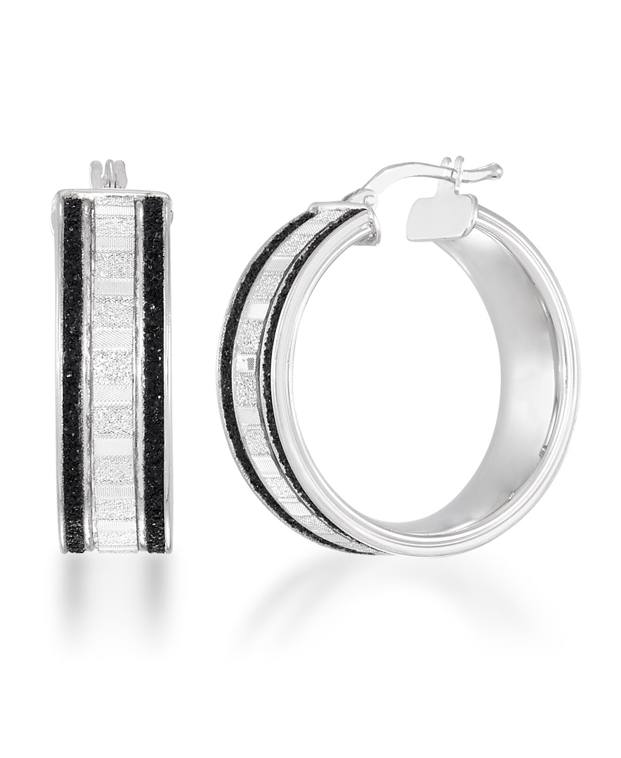 Platinum over Sterling Silver_Bold Black and White Glitter Hoop Earrings_I_Heart_1