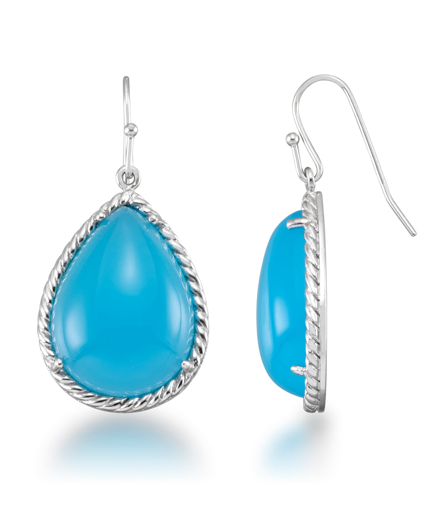 Platinum over Sterling Silver_Bold Large Blue Teardrop Dangle Earrings with Rope Border_I_Heart_1