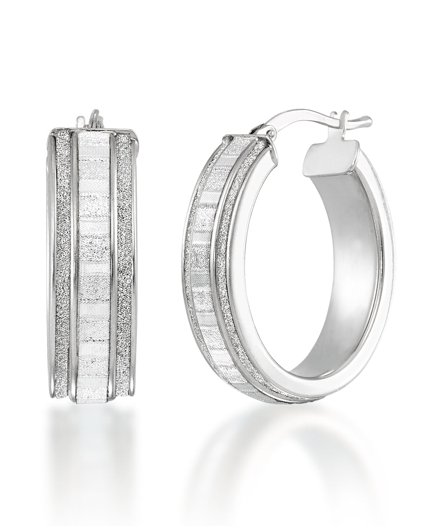 Platinum over Sterling Silver_ Bold Oval Hoop Earrings with Brilliant Glittery Inlays, Made in Italy_I_Heart_1