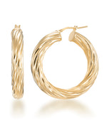 Cargar imagen en el visor de la galería, 18K Yellow Gold over Sterling Silver Bold Sculpted Italian Twist Hoop Earrings, Made in Italy_I_Heart_1