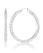 Load image into Gallery viewer, Platinum over Sterling Silver_Bold Square Tube Round Hoop Earrings with Brilliant Hand Diamond Cutting_I_Heart_1