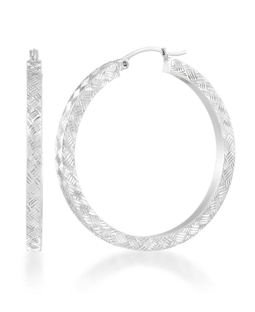 Platinum over Sterling Silver_Bold Square Tube Round Hoop Earrings with Brilliant Hand Diamond Cutting_I_Heart_1