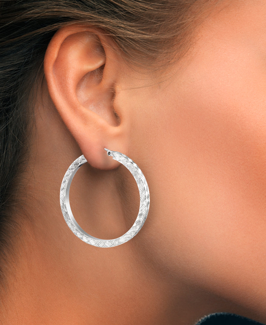 Platinum over Sterling Silver_Bold Square Tube Round Hoop Earrings with Brilliant Hand Diamond Cutting_I_Heart_1