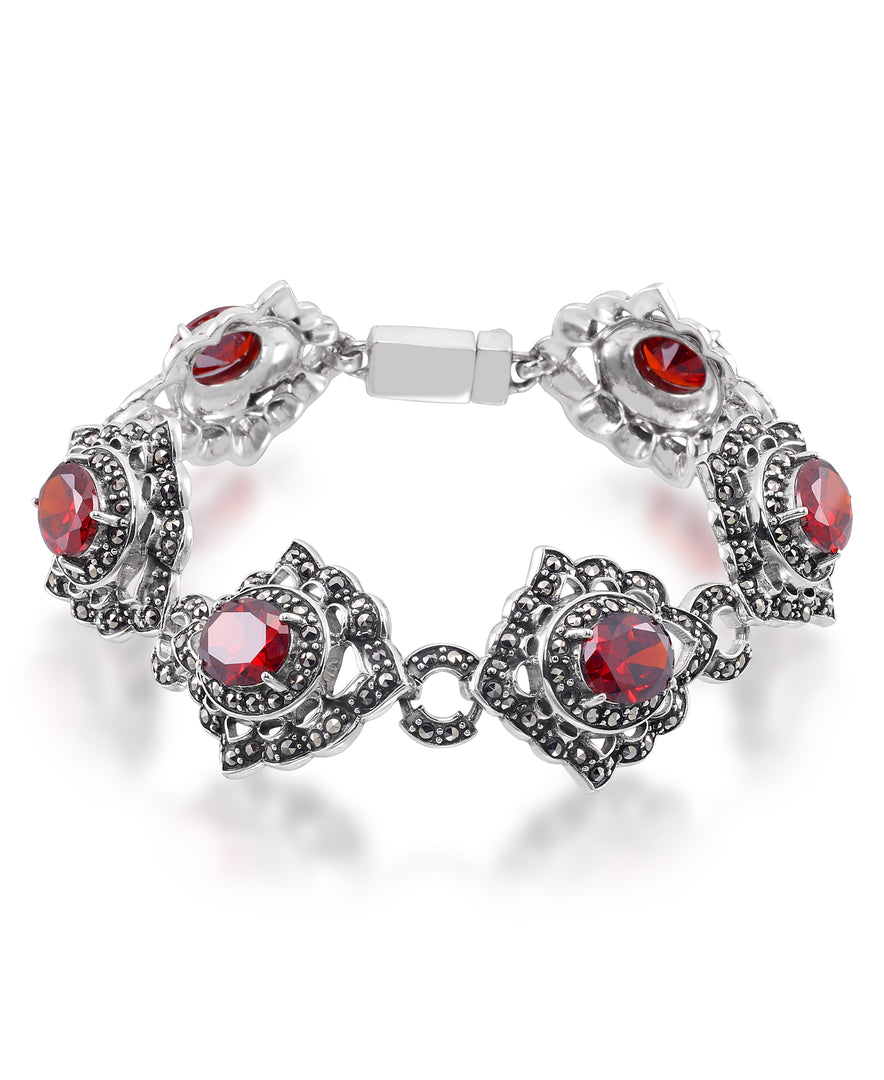 Sterling Silver_Tori Hill® Genuine Marcasite Victorian Drop Earrings with Brilliant Simulated Rubies_I_Heart_1