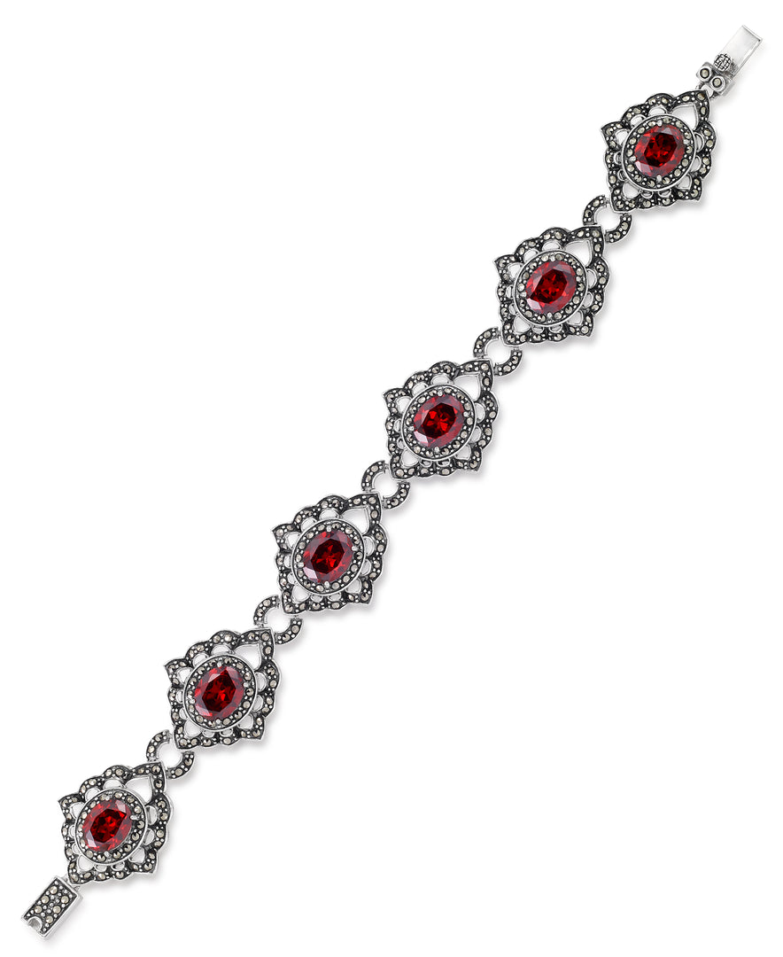 Sterling Silver_Tori Hill® Genuine Marcasite Victorian Drop Earrings with Brilliant Simulated Rubies_I_Heart_1