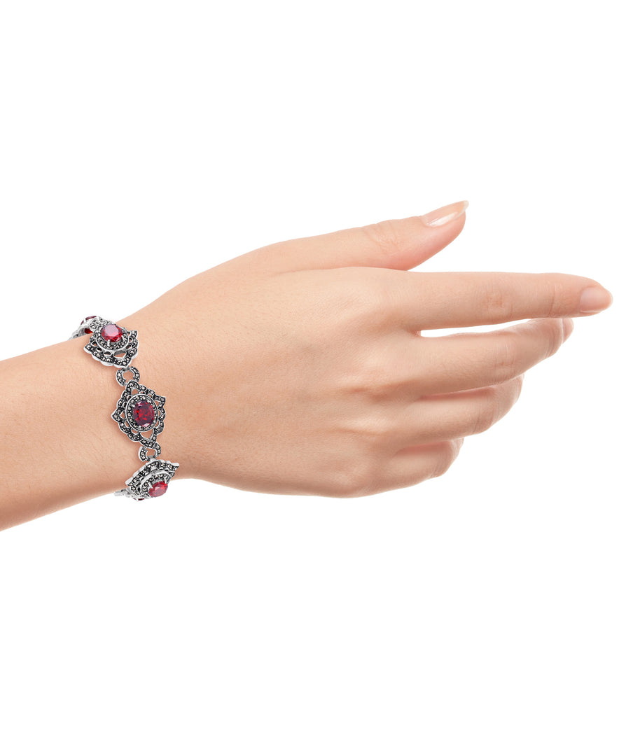 Sterling Silver_Tori Hill® Genuine Marcasite Victorian Drop Earrings with Brilliant Simulated Rubies_I_Heart_1