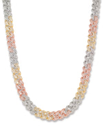Load image into Gallery viewer, Tri-Color Gold Tone_70 CT. T.W. Simulated Diamond Baguette Frosted Curb Link Necklace in Tri Color Gold Tone_I_Heart_1