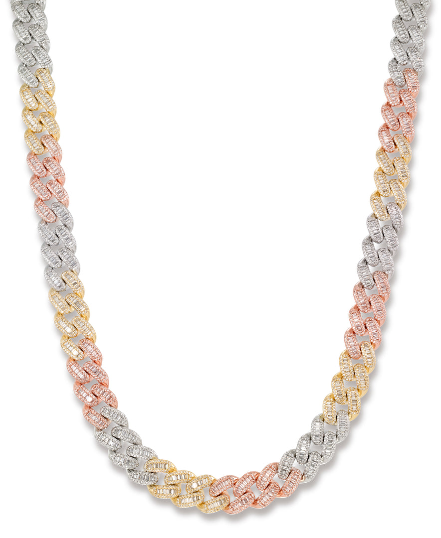 Tri-Color Gold Tone_70 CT. T.W. Simulated Diamond Baguette Frosted Curb Link Necklace in Tri Color Gold Tone_I_Heart_1