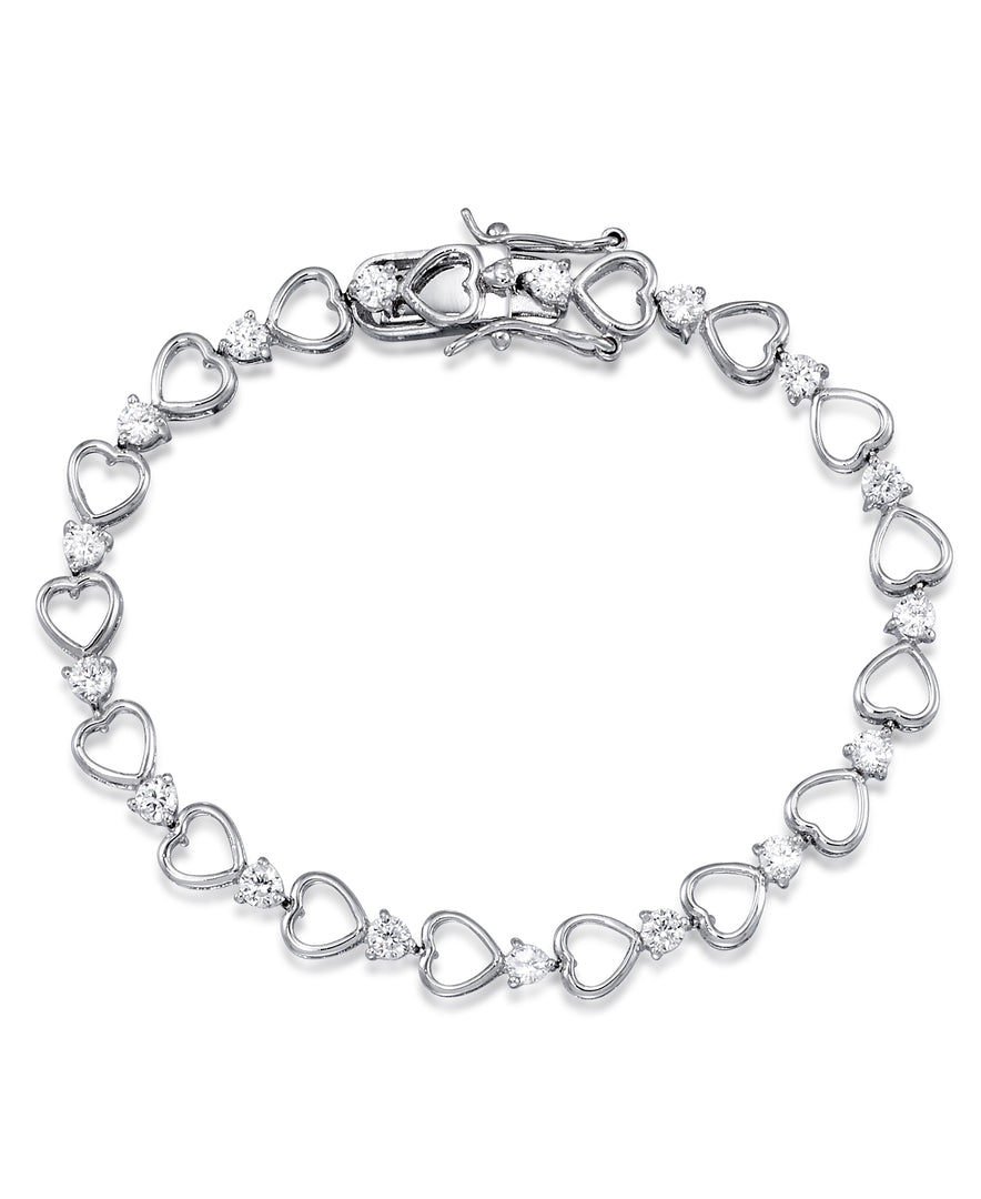 Platinum Tone_CT. T.W. Simulated Diamond Solitaires and Hearts Tennis Bracelet , 7.5"_I_Heart_1