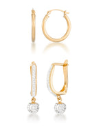 Load image into Gallery viewer, 14K Yellow Gold over Sterling Silver_1/2 CT. T.W. Simulated Diamond Teardrop Dangle Earrings and High Polished Hoop Earrings Set_I_Heart_1