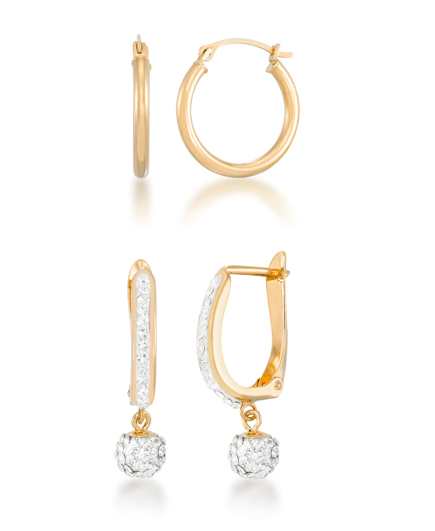 14K Yellow Gold over Sterling Silver_1/2 CT. T.W. Simulated Diamond Teardrop Dangle Earrings and High Polished Hoop Earrings Set_I_Heart_1