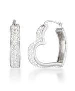 Load image into Gallery viewer, Platinum over Sterling Silver_1/2 CT. T.W. Simulated Diamond Heart Hoop Earrings_I_Heart_1