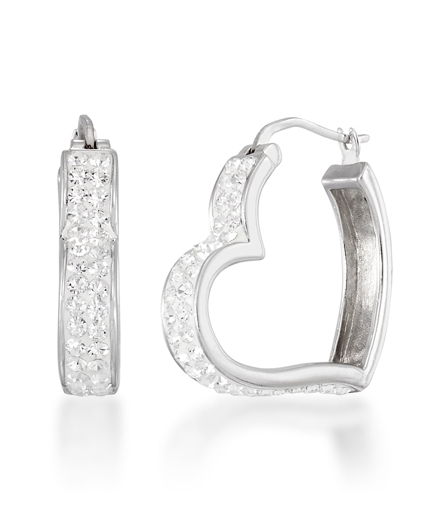 Platinum over Sterling Silver_1/2 CT. T.W. Simulated Diamond Heart Hoop Earrings_I_Heart_1