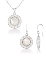 Load image into Gallery viewer, Platinum over Sterling Silver_1/3 CT. T.W. Simulated Diamond and Mother of Pearl Earrings and Pendant Set, 18"_I_Heart_1