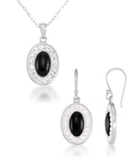 Load image into Gallery viewer, Platinum over Sterling Silver_1/3 CT. T.W. Simulated Diamond and Onyx Earring and Pendant Set, 18"_I_Heart_1