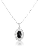 Load image into Gallery viewer, Platinum over Sterling Silver_1/3 CT. T.W. Simulated Diamond and Onyx Earring and Pendant Set, 18"_I_Heart_1