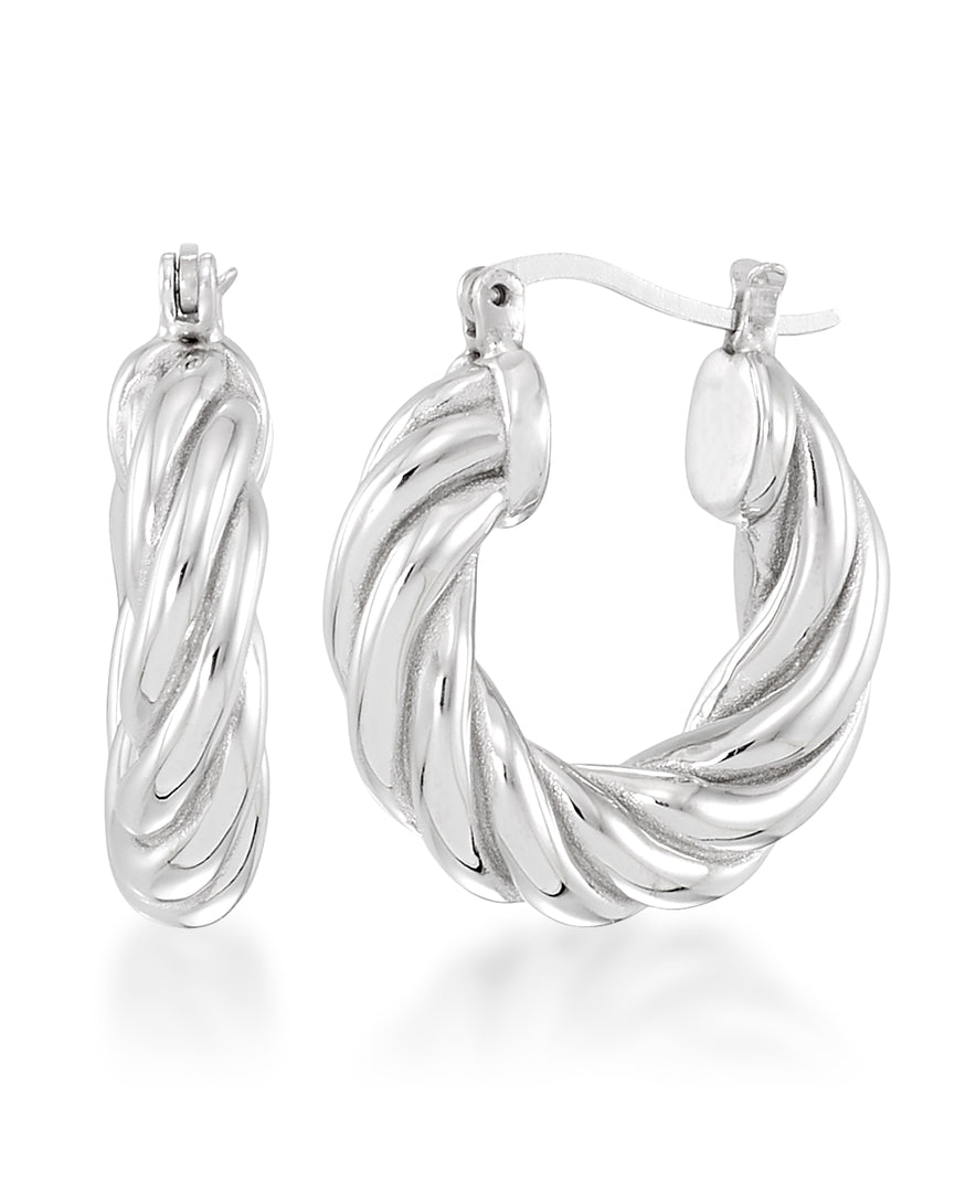 Platinum over Sterling Silver_Chunky Twist Huggie Hoop Earrings_I_Heart_1