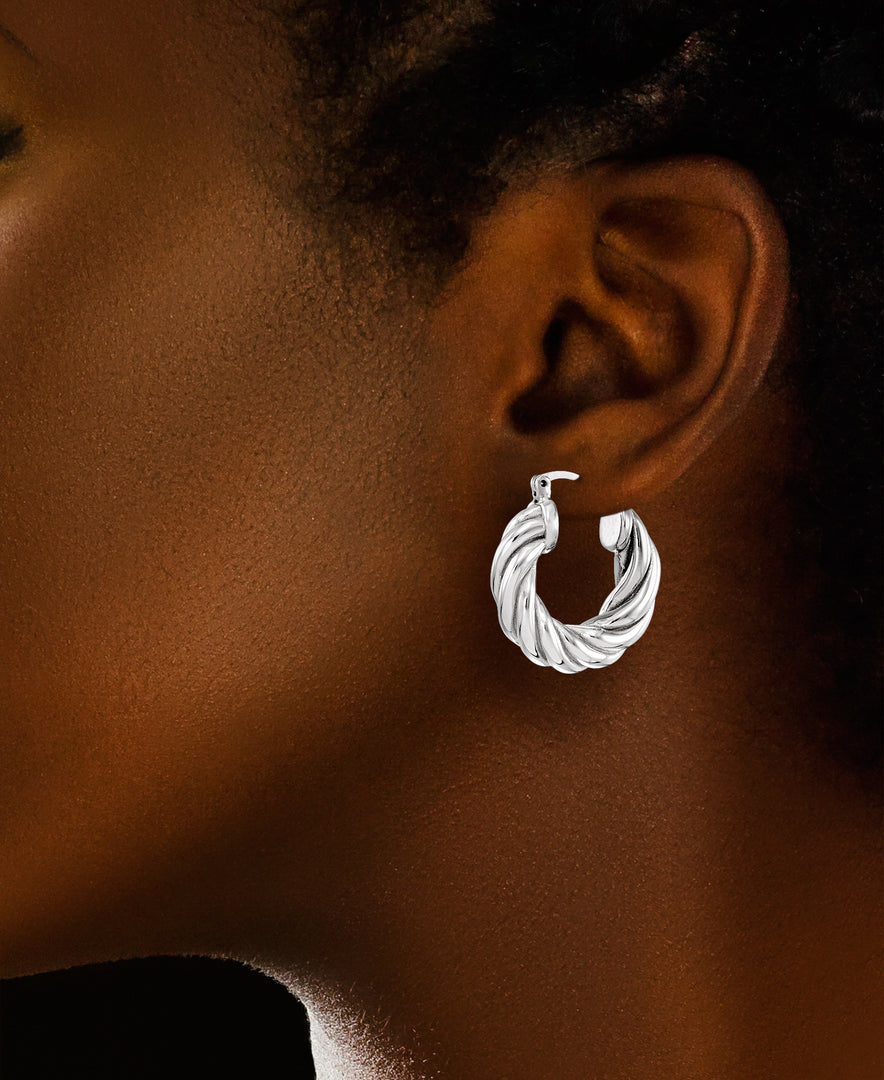 Platinum over Sterling Silver_Chunky Twist Huggie Hoop Earrings_I_Heart_1