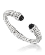 Load image into Gallery viewer, Platinum over Sterling Silver_Diamond Accent Sculpted Bracelet with Black Enamel Cabachons_I_Heart_1