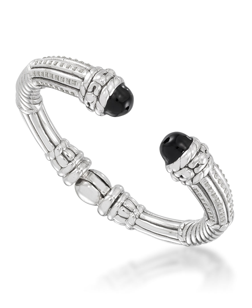 Platinum over Sterling Silver_Diamond Accent Sculpted Bracelet with Black Enamel Cabachons_I_Heart_1