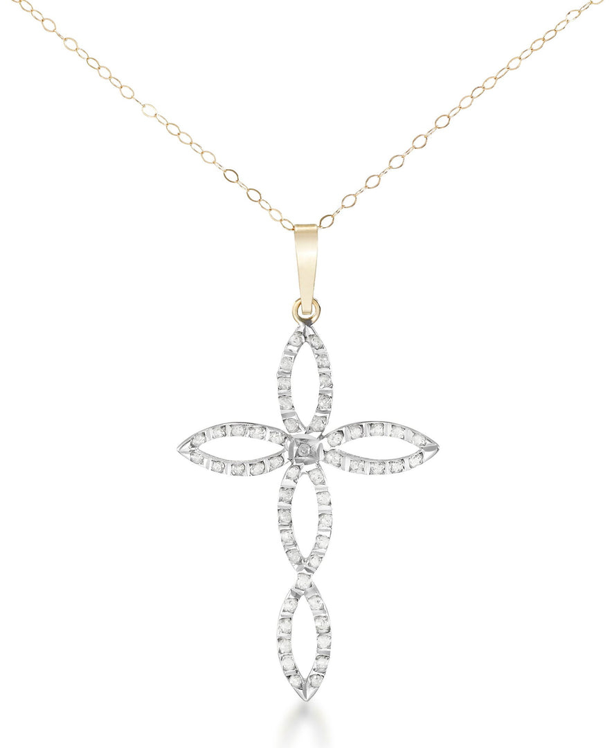 Yellow Gold_Yellow Gold_Diamond Fascination® 14K Gold Diamond Accent Cross Pendant with 18" Chain - iHeart Jewels_I_HEART_1