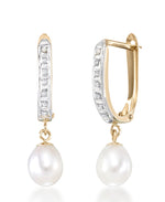 Load image into Gallery viewer, Yellow Gold_Diamond Fascination® 14K Gold Diamond Accent Freshwater Pearl Drop Earrings - iHeart Jewels_I_Heart_1
