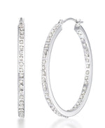 Load image into Gallery viewer, White Gold_Diamond Fascination® 14K Gold Diamond Accent Inside Out Round Hoop Earrings - iHeart Jewels_I_HEART_2