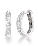 Load image into Gallery viewer, White Gold_Diamond Fascination® 14K Gold Diamond Accent Round Hinged Huggie Hoop Earrings - iHeart Jewels_I_Heart_2