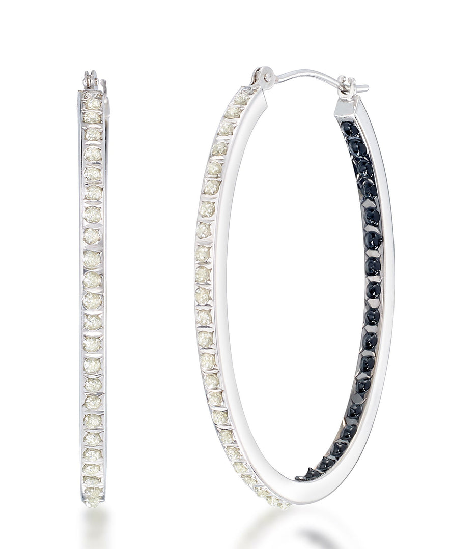 White Gold_Diamond Fascination® 14K White Gold Black & White Diamond Accent Inside Out Oval Hoop Earrings - iHeart Jewels_I_Heart_1