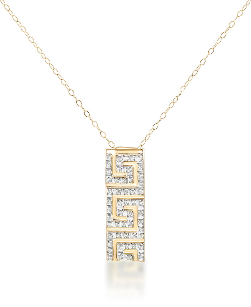 Yellow Gold_Diamond Fascination® 14K Yellow Gold Diamond Accent Greek Key Pendant with 18" Chain - iHeart Jewels_I_Heart_1