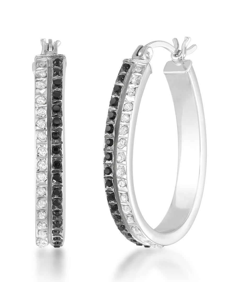 Platinum over Sterling Silver_Diamond Fascination® Black & White Diamond Accent Double Pear Shape Hoop Earrings - iHeart Jewels_I_Heart_1